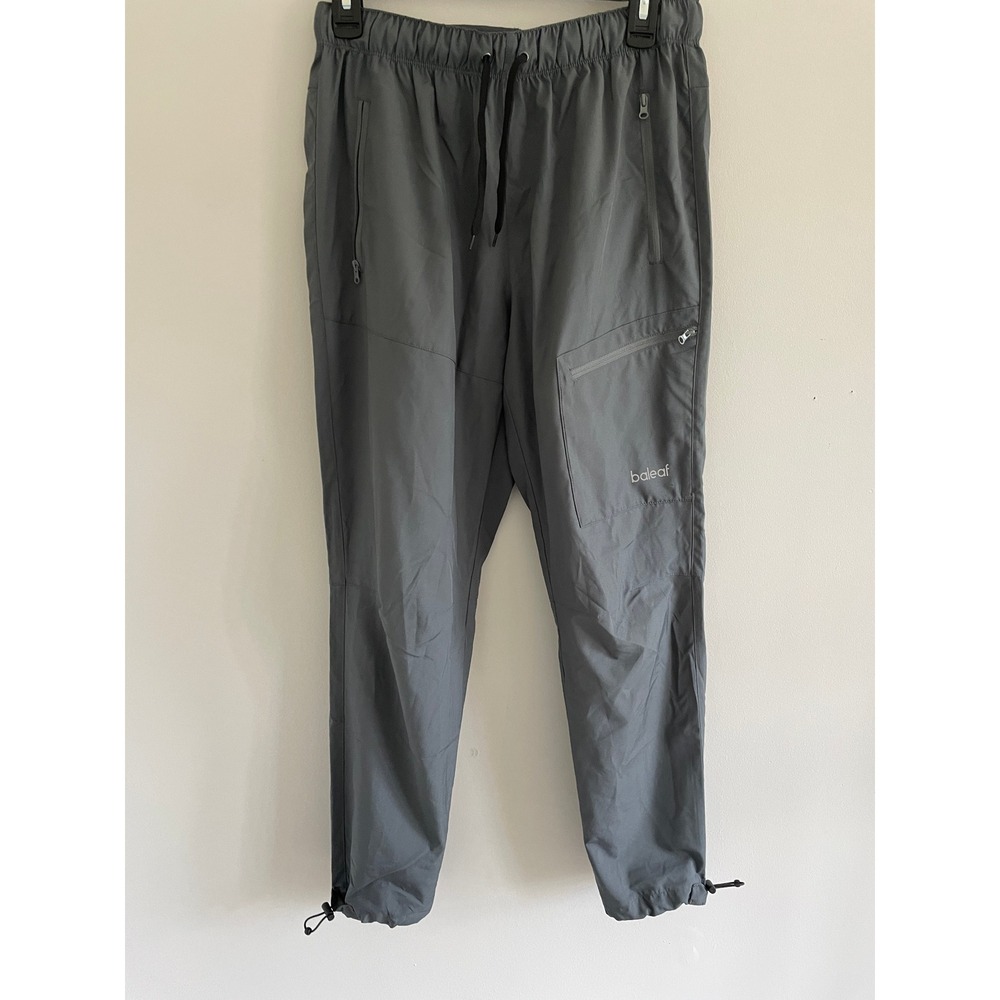 Baleaf Mens Gray Hiking Pants Size M Quick Dry Zipper Pockets Bungee Hem